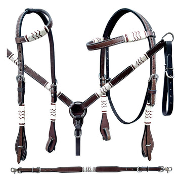 Bar H Equine Genuine Western American Leather Horse Premium Headstall & Breast Collar Set